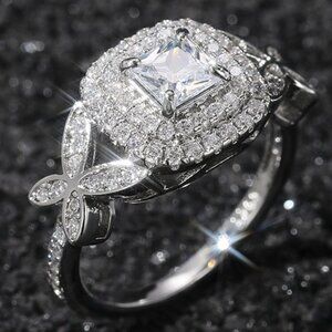 💍Beautiful Pure Princess Cut Square CZ Romantic Wedding Ring, K820